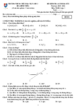 Đề cuối học kỳ 1 Toán 7 năm 2023 – 2024 trường Việt Anh 2 – Bình Dương