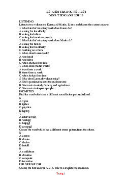Đề thi kỳ 1 Tiếng Anh 10 Global (có lời giải)