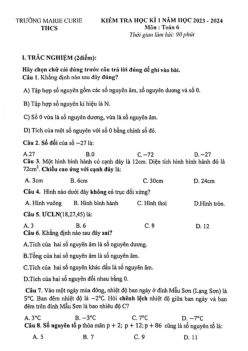 Đề học kì 1 Toán 6 năm 2023 – 2024 trường Marie Curie – Hà Nội
