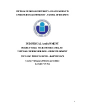 State history and law: Vietnam culture building and development | Bài tiểu luận học phần Vietnamese History and Culture | Trường Đại học Quốc tế, Đại học Quốc gia Thành phố Hồ Chí Minh