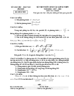 Đề thi tuyển sinh lớp 10 THPT năm học 2017 – 2018 môn Toán sở GD và ĐT Hà Nam
