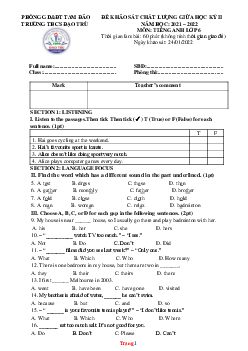 Đề thi giữa kì 2 Tiếng Anh 6 THCS Đạo Trù 2021-2022 (có đáp án và ma trận)