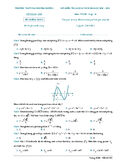 Đề thi HK2 Toán 12 năm 2020 – 2021 trường THPT Phan Đình Phùng – Hà Nội