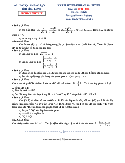 Đề tuyển sinh lớp 10 chuyên môn Toán (chuyên) năm 2021 – 2022 sở GD&ĐT Vĩnh Long