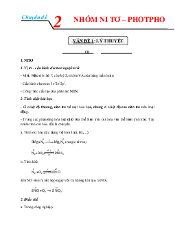 Chuyên đề nhóm Ni tơ-Photpho Hóa 11 (có lời giải và đáp án)