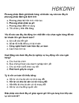 Câu hỏi trắc nghiệm ôn tập môn Hoạt động kinh doanh ngân hàng có đáp án