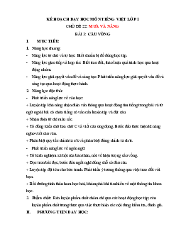 Chủ đề 22: Mưa và nắng  | Bài 3 | Giáo án Tiếng Việt 1 bộ sách Chân trời sáng tạo