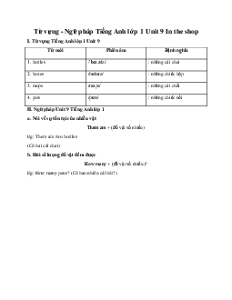Từ vựng - Ngữ pháp Tiếng Anh lớp 1 Unit 9 In the shop | Global Success