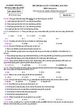 Đề thi thử THPT Quốc gia 2022 môn Sinh học lần 1 trường THPT Trần Phú, Vĩnh Phúc
