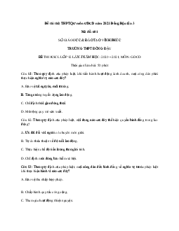 Đề thi thử THPT Quốc gia 2021 môn GDCD trường Đồng Đậu lần 3 có đáp án