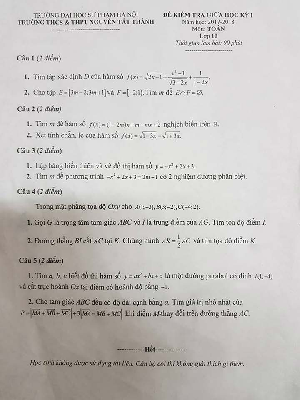 Đề kiểm tra giữa học kỳ I năm học 2017-2018 môn Toán 10 trường THCS – THPT Nguyễn Tất Thành – Hà Nội