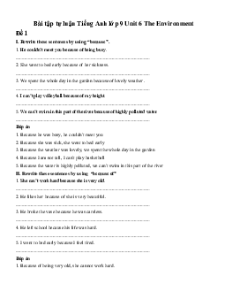 Bài tập tự luận Tiếng Anh lớp 9 Unit 6 The Environment