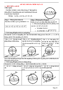 Tóm tắt lý thuyết và bài tập trắc nghiệm phương trình mặt cầu Toán 12