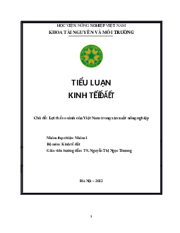 Tiểu luận Lợi thế so sánh của Việt nam trong sản xuất nông nghiệp