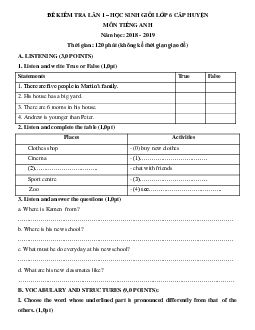 Đề thi học sinh giỏi lớp 6 môn Tiếng Anh năm học 2018 - 2019 số 10