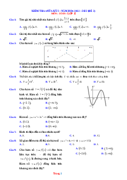 Đề Ôn Tập Giữa Kì 1 Toán 12 Năm 2022-2023 -Đề 3 (Có Đáp Án)