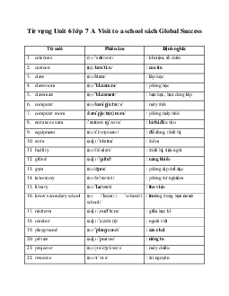 Từ vựng Unit 6 lớp 7 A Visit to a school sách Global Success
