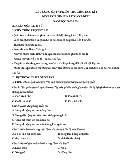 Đề cương ôn tập giữa học kì 1 môn Lịch sử - Địa lí 7 sách Cánh diều