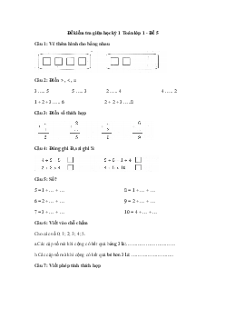 Đề thi giữa kì 1 lớp 1 môn Toán - Đề 5