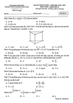 Đề thi thử THPT Quốc gia năm 2024 môn Toán trường Chuyên Lê Quý Đôn, Điện Biên (có lời giải)