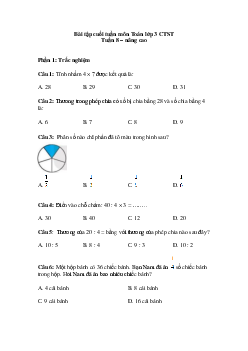 Bài tập cuối tuần Toán lớp 3 Chân trời sáng tạo - Tuần 8 (nâng cao)