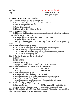 Đề thi giữa học kì 1 môn Tin học 6 năm 2023 - 2024 sách Kết nối tri thức với cuộc sống | Đề 4