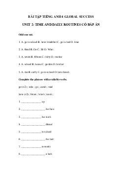 Bài tập unit 2 lớp 4 Time and Daily routines Global success