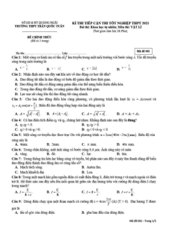 Đề thi thử THPT Quốc gia 2021 môn Vật Lí trường THPT Trần Quốc Tuấn, Quảng Ngãi (có đáp án)