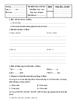 Đề thi học kì 1 môn Toán 4 năm 2023 - 2024 sách Kết nối tri thức với cuộc sống | Đề 5