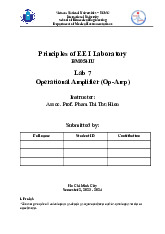 Lab 7: Operational Amplifiers Study Guide | Môn Principles of EE 1 - Trường Đại học Quốc tế, Đại học Quốc gia Thành phố Hồ Chí Minh
