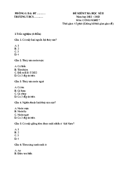Đề thi học kì 2 môn Công nghệ 7 năm 2022 - 2023 sách Chân trời sáng tạo - Đề 2