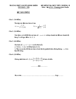 Đề kiểm tra Đại số 10 chương 2 trường THPT Nguyễn Bỉnh Khiêm – Hà Nội