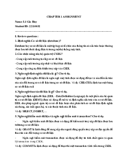 Bài tập ôn tập chương 1 môn Cơ sở dữ liệu có lời giải | Đại học Sư phạm Kỹ thuật Thành phố Hồ Chí Minh