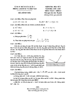 Đề kiểm tra học kỳ 1 Toán 8 năm 2019 – 2020 phòng GD&ĐT Quận 3 – TP HCM