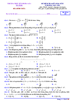 Đề thi giữa học kỳ 2 Toán 10 năm 2019 – 2020 trường THPT Yên Phong 1 – Bắc Ninh