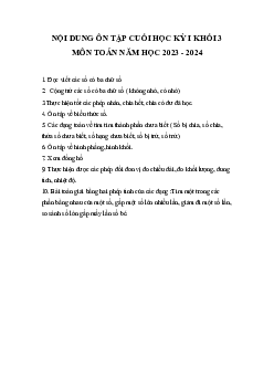 Đề cương ôn tập học kì 1 môn Toán 3  | Cánh diều