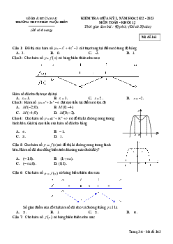 Đề giữa kỳ 1 Toán 12 năm 2022 – 2023 trường THPT Phan Ngọc Hiển – Cà Mau