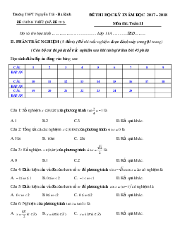 Đề thi HK1 Toán 11 năm học 2017 – 2018 trường THPT Nguyễn Trãi – Hà Nội