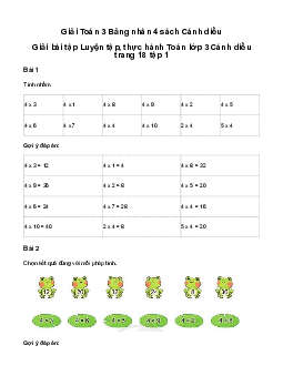 Bảng nhân 4: Giải bài tập Luyện tập, thực hành Toán lớp 3 Cánh diều trang 18 tập 1