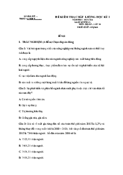Đề thi học kì 1 môn Địa lí 10 năm 2023 - 2024 sách Kết nối tri thức với cuộc sống đề 5