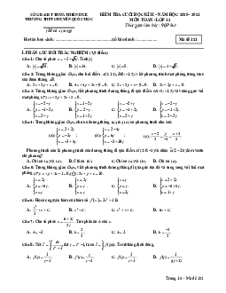 Đề thi cuối học kì 2 Toán 12 năm 2020 – 2021 trường THPT chuyên Quốc học Huế