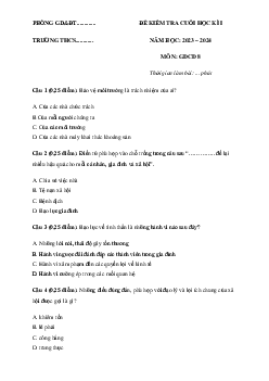 Đề thi học kì 1 môn Giáo dục công dân 8 năm 2023 - 2024 sách Cánh diều - Đề 1
