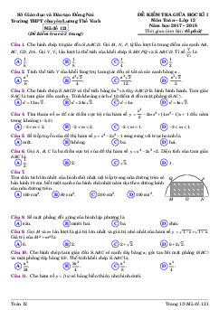Đề kiểm tra giữa HKI môn Toán 12 năm học 2017 – 2018 trường THPT chuyên Lương Thế Vinh – Đồng Nai