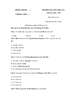 Đề thi giữa học kì 2 môn Hóa học 10 Kết nối tri thức năm học 2022 - 2023