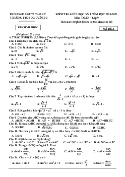 Đề giữa học kỳ 1 Toán 9 năm 2021 – 2022 trường THCS Nguyễn Du – Quảng Nam