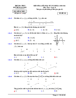 Đề thi giữa HK1 Toán 12 năm 2020 – 2021 trường THPT Huỳnh Ngọc Huệ – Quảng Nam