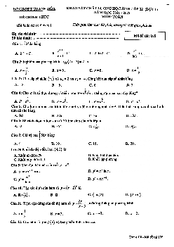 Đề khảo sát chất lượng Toán 12 (đợt 1) năm 2021 – 2022 sở GD&ĐT Thanh Hóa