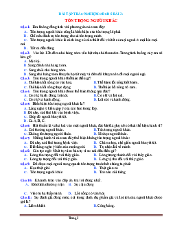 Bài Tập Trắc Nghiệm Môn GDCD Lớp 8 Bài 3;Tôn Trọng Người Khác (có đáp án)
