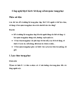 Giải Công nghệ 6 Bài 8: Sử dụng và bảo quản trang phục | Kết nối tri thức