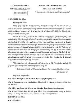 Đề thi thử THPT Quốc gia 2022 môn Ngữ văn lần 2 trường THPT Trần Phú, Vĩnh Phúc (có đáp án)